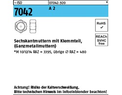 ISO 7042 A 2 Sechskantmuttern mit Klemmteil, Ganzmetallmuttern