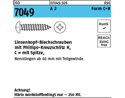 ISO 7049 A 2 Form C-H Linsenkopf-Blechschrauben mit Spitze, mit Phillips-Kreuzsc