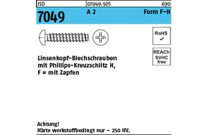 ISO 7049 A 2 Form F-H Linsenkopf-Blechschrauben mit Zapfen, mit Phillips-Kreuzsc