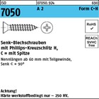 ISO 7050 A 2 Form C-H Senk-Blechschrauben mit Spitze, mit Phillips-Kreuzschlitz 