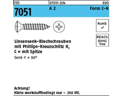 ISO 7051 A 2 Form C-H Linsensenk-Blechschrauben mit Spitze, mit Phillips-Kreuzsc