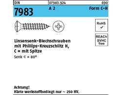 DIN 7983 A 2 Form C-H Linsensenk-Blechschrauben mit Spitze, mit Phillips-Kreuzsc