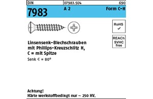 DIN 7983 A 2 Form C-H Linsensenk-Blechschrauben mit Spitze, mit Phillips-Kreuzsc