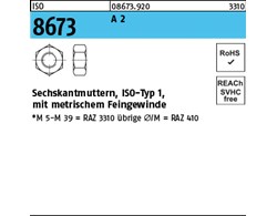 ISO 8673 A 2 Sechskantmuttern, ISO-Typ 1, mit metrischem Feingewinde
