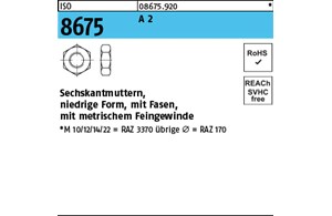 ISO 8675 A 2 Niedrige Sechskantmuttern mit Fasen und metrischem Feingewinde