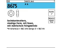 ISO 8675 A 4 Niedrige Sechskantmuttern mit Fasen und metrischem Feingewinde