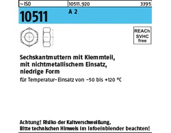 ~ISO 10511 A 2 Sechskantmuttern mit Klemmteil, mit nichtmetallischem Einsatz, ni