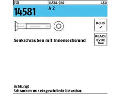 ISO 14581 A 2 Senkschrauben mit Innensechsrund 