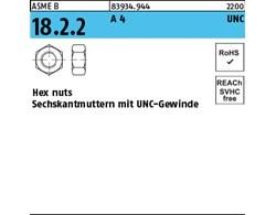 ASME B 18.2.2 A 4 UNC Hex cap screws, Sechskantmuttern mit mit UNC-Gewinde