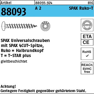 ART 88093 SPAX A 2 3 x 20/16 -T10 Wellenschliff, RUKO, m. Vollgew. A 2 K