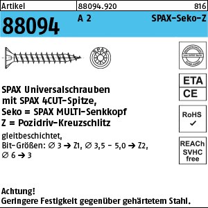ART 88094 SPAX A 2 3 x 12/10 -Z Wellenschliff, SEKO A 2 S