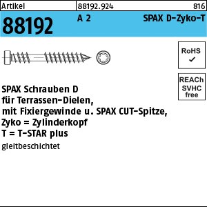 ART 88192 SPAX-D A 2 5 x 50/23 -T25 ZYLKO, T-STAR plus m. CUT-Spitze A 2 S