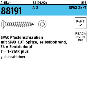 ART 88191 SPAX A 2 8 x 50/45 -T40 Pfostenschraube / CUT-Spitze A 2 S