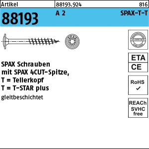 ART 88193 SPAX Tellerkopf A 2 8 x 80/70 -T40 A 2 S