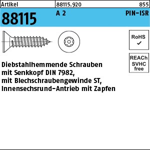 ART 88115 Sicherh. Schr. (D7982) A 2 3,5 x 25 mit PIN-ISR T15 A 2 S