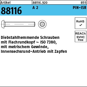 ART 88116 Sicherh. Schr. (I7380) A 2 M 3 x 6 mit PIN-ISR T10 A 2 S