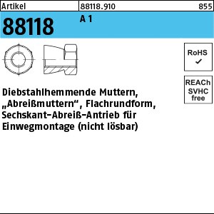 ART 88118 Diebstahlhemmende Mu. A1 / A2 M 6 x 6 A 1 S