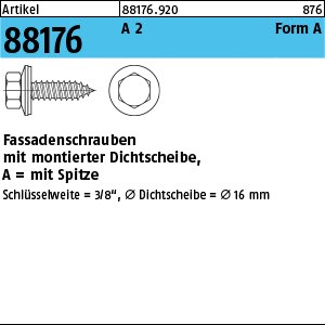 ART 88176 Fassadenschr. A 2 A 6,5 x 16 Neoprenscheibe 16 A 2 S