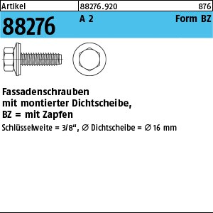 ART 88276 Fassadenschr. A 2 BZ 6,3 x 16 Neoprenscheibe 16 A 2 S