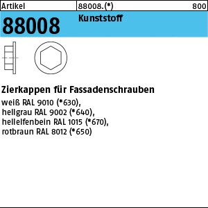 ART 88008 Kappen f. Fassadenschr. SW 3/8 Ø 19 h. elfenbein, RAL 1015 S