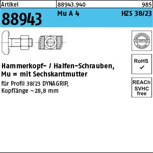 ART 88943 Halfenschr. HZS 38/23 A4-70 Mu M 16 x 60 A 4 S