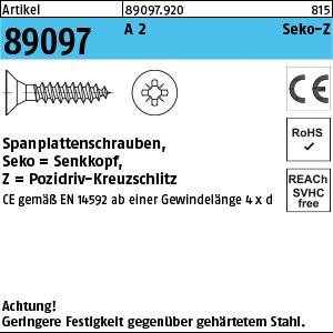 ART 89097 Spanplattenschr. Seko A 2 3 x 12 -Z Vollgewinde A 2 S