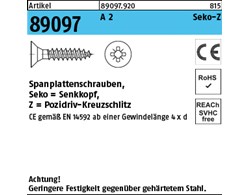 Artikel 89097 A 2 CE Seko-Z Spanplattenschrauben, Senkkopf, Pozidriv-Kreuzschlit