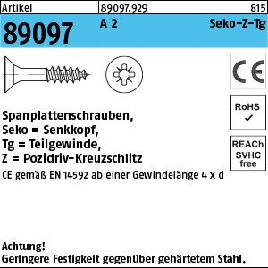 ART 89097 Spanplattenschr. Seko CE A 2 4 x 45 -Z Teilgewinde A 2 S
