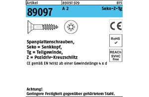 Artikel 89097 A 2 CE Seko-Z-Tg Spanplattenschrauben, Senkkopf, Pozidriv-Kreuzsch