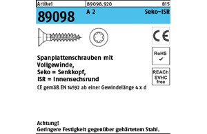 Artikel 89098 A 2 CE Seko-ISR Spanplattenschrauben mit Vollgew., Senkkopf, Innen