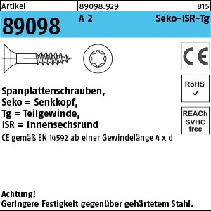 ART 89098 Spanplattenschr. Seko CE A 2 4 x 40 -T20 Teilgewinde A 2 S