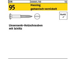 DIN 95 Messing galvanisch vernickelt Linsensenk-Holzschrauben mit Schlitz 