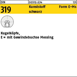 DIN 319 Kunstst. E 16 M 4 schwarz mit Mess. Gewindebu. Kunstst S