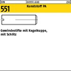 DIN 551 Kunststoff PA Gewindestifte mit Kegelkuppe, mit Schlitz