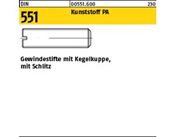 DIN 551 Kunststoff PA Gewindestifte mit Kegelkuppe, mit Schlitz