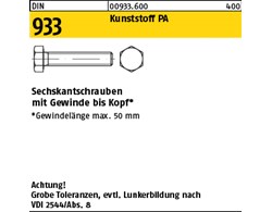 DIN 933 Kunststoff PA Sechskantschrauben mit Gewinde bis Kopf 