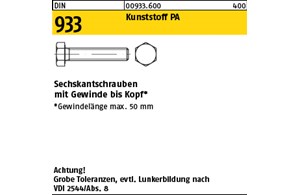DIN 933 Kunststoff PA Sechskantschrauben mit Gewinde bis Kopf 
