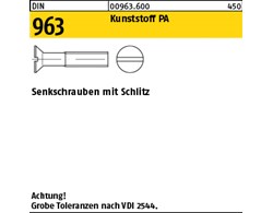 DIN 963 Kunststoff PA Senkschrauben mit Schlitz 