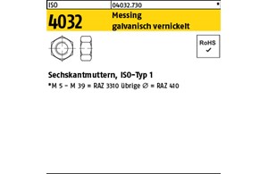 ISO 4032 Messing galvanisch vernickelt Sechskantmuttern, ISO-Typ 1 