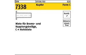 DIN 7338 Kupfer Form C Niete für Brems- und Kupplungsbeläge, Hohlniete