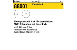 Artikel 88001 Kunststoff IL Zierkappen mit Stift für Spanplatten/SPAX-Schrauben 