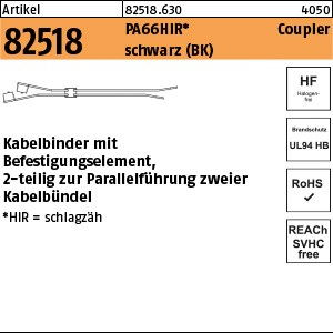 ART 82518 Kabelbinder zur Parallelführ. PA66HIRHS schwarz 4,6 x 200 S