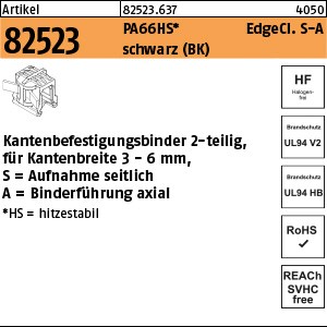 ART 82523 Befestigungsbinder m. Edgeclip PA66HS schwarz 4,6 x 200 S-A S
