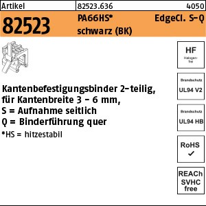 ART 82523 Befestigungsbinder m. Edgeclip PA66HS schwarz 4,6 x 200 S-Q S