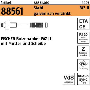 ART 88561 FISCHER-Ankerbolzen St./gal Zn FAZ II 8/ 10 S