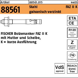 ART 88561 FISCHER-Ankerbolzen St./gal Zn FAZ II 10/ 10 K S