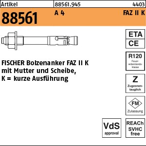 ART 88561 FISCHER-Ankerbolzen A 4 FAZ II 10/ 10 K S