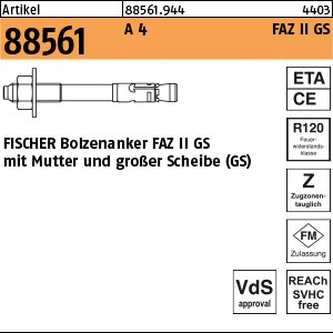 ART 88561 FISCHER-Ankerbolzen A 4 FAZ II 16/160 GS S