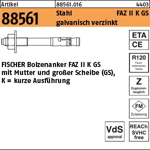 ART 88561 FISCHER-Ankerbolzen St./gal Zn FAZ II 10/ 10 K GS S
