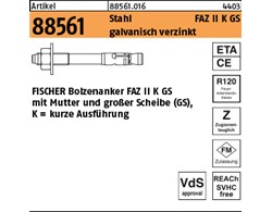 Artikel 88561 Stahl FAZ II K GS galvanisch verzinkt FISCHER Bolzenanker FAZ II K